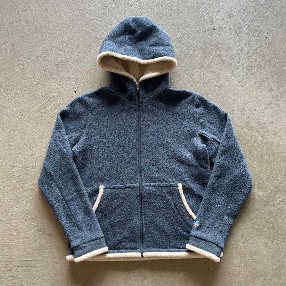 Kuhl Flight Hoody Jacket Womens Medium Blue Alfpaca Fleece Full Zip Thumbholes